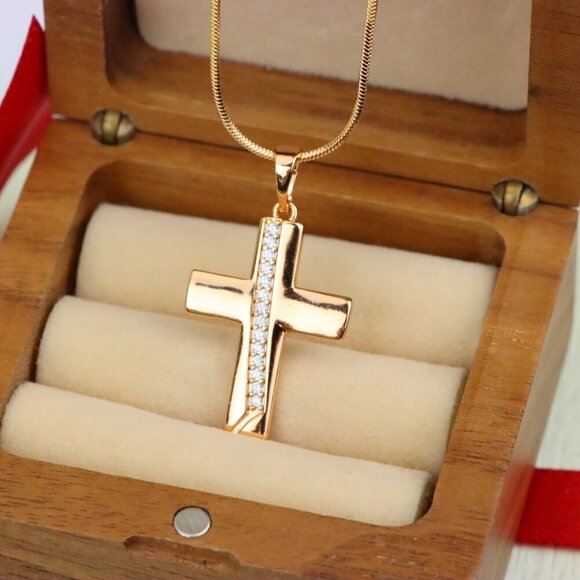 "Rose Gold Cross Pendant with CZ Accents, XPPT1396 - Picture 8 of 13